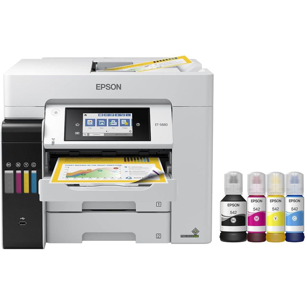 imageEpson EcoTank Pro ET5800 Wireless Color AllinOne Supertank Printer with Scanner Copier Fax and Ethernet WhiteET5880 Renewed