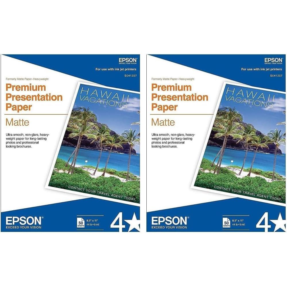 imageEpson Heavyweight 85x11 Matte Paper 50 Sheets S04125750 Count Pack of 2
