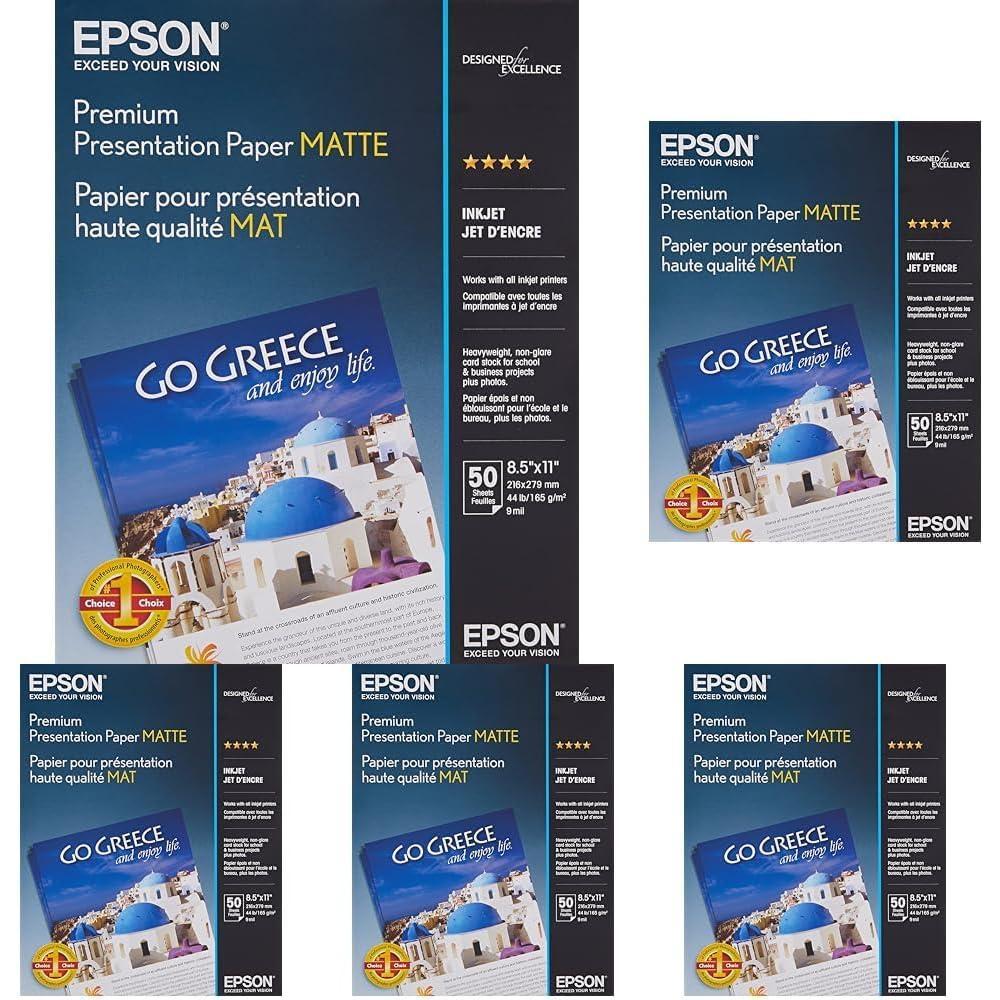 imageEpson Heavyweight 85x11 Matte Paper 50 Sheets S04125750 Count Pack of 5