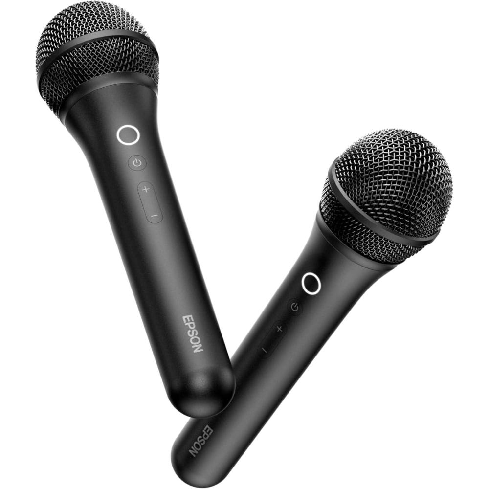 imageEpson Lifestudio Wireless Microphone for Karaoke Portable Works with Epson Lifestudio Projectors with Sound by Bose 6 Sound Modes Handheld Mic for Singing Adult and Kids Party 2 Pack