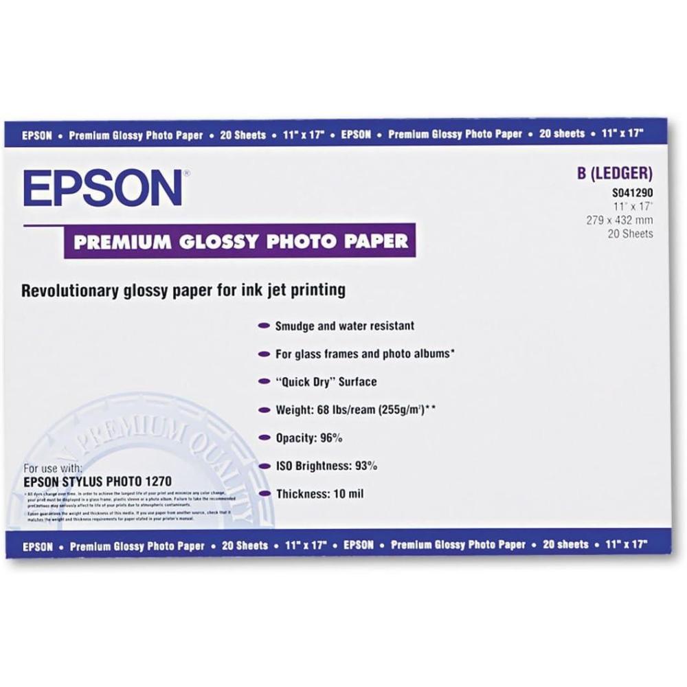 imageEpson Premium Photo Paper GLOSSY 11x14 Inches 20 Sheets S04146611x17 Inches