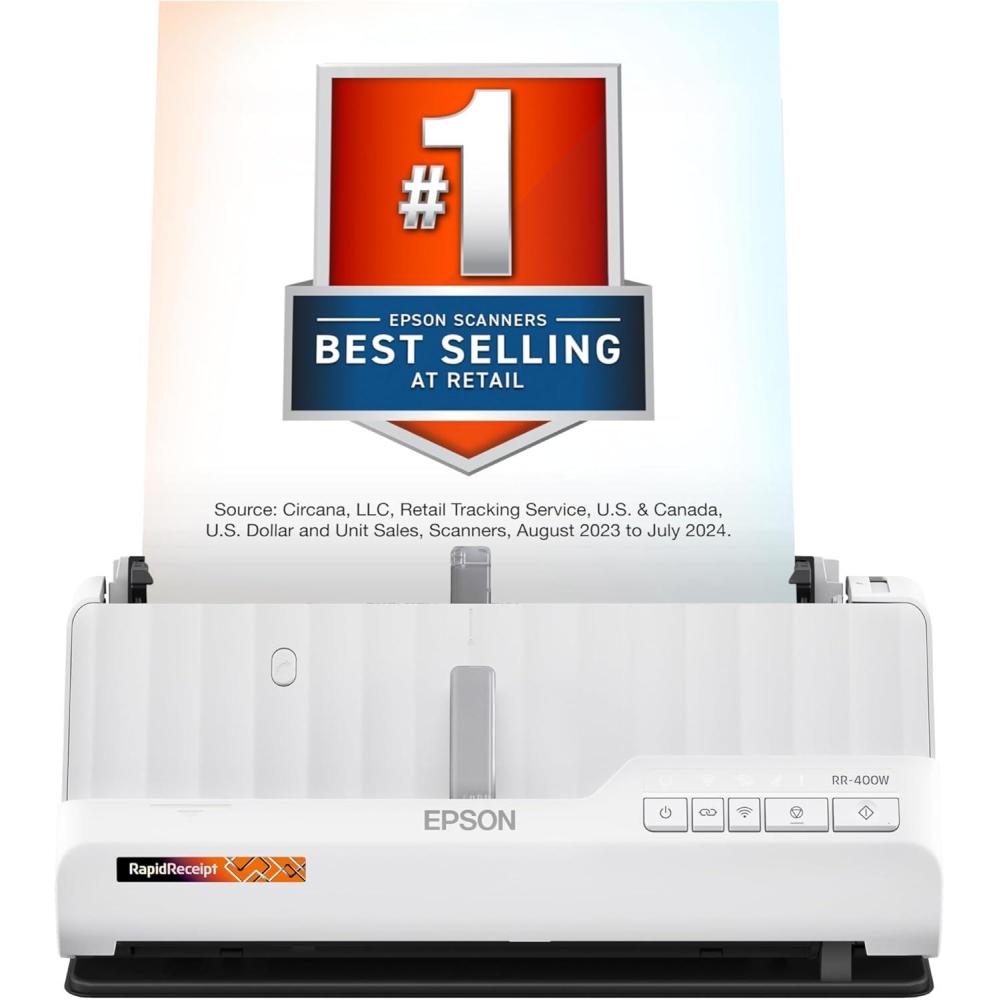 imageEpson RapidReceipt RR400W Wireless Compact Desktop Color 2Sided Receipt ampamp Document Scanner with ScanSmart AI PRO Receipt Management ampamp PDF Software ampamp 20Page Auto Document Feeder
