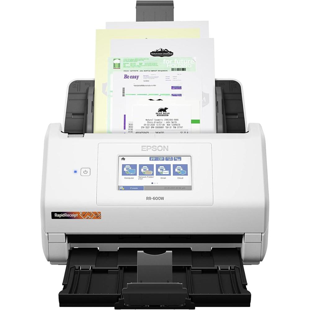 imageEpson RapidReceipt RR600W Wireless Desktop Color Duplex Receipt and Document Scanner with Receipt Management Software Touchscreen and Auto Document Feeder Full 1Year Limited Warranty Renewed