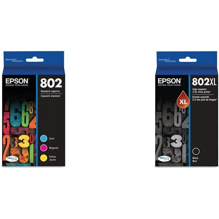 imageEpson T802520 DURABrite Ultra Color Combo Pack Standard Capacity Cartridge Ink ampamp T802XL120 DURABrite Ultra Black High Capacity Cartridge Ink