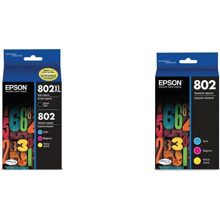 imageEpson T802XLBCS DURABrite Ultra Black High Capacity and Color Combo Pack Standard Capacity Cartridge Ink ampamp T802520 DURABrite Ultra Color Combo Pack Standard Capacity Cartridge Ink