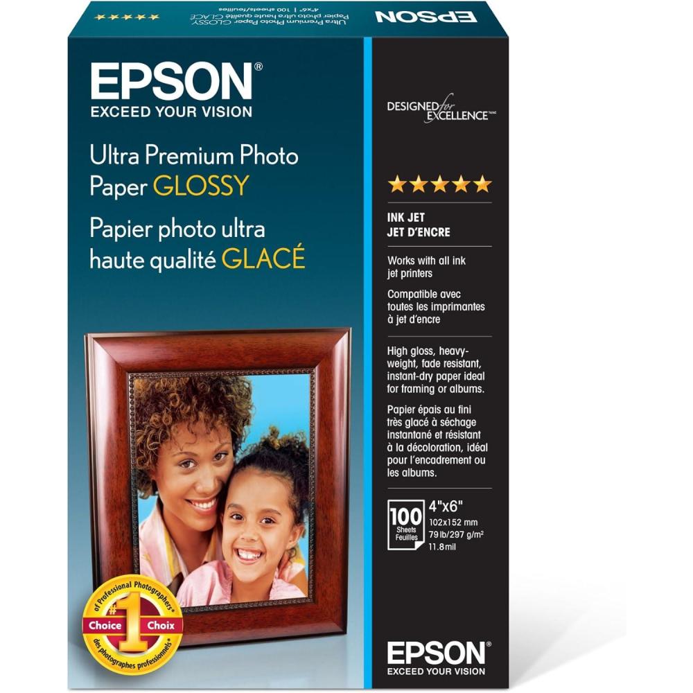 imageEpson Ultra Premium Photo Paper Glossy S042174 4quot x 6quot 100 sheetsWhiteSingle