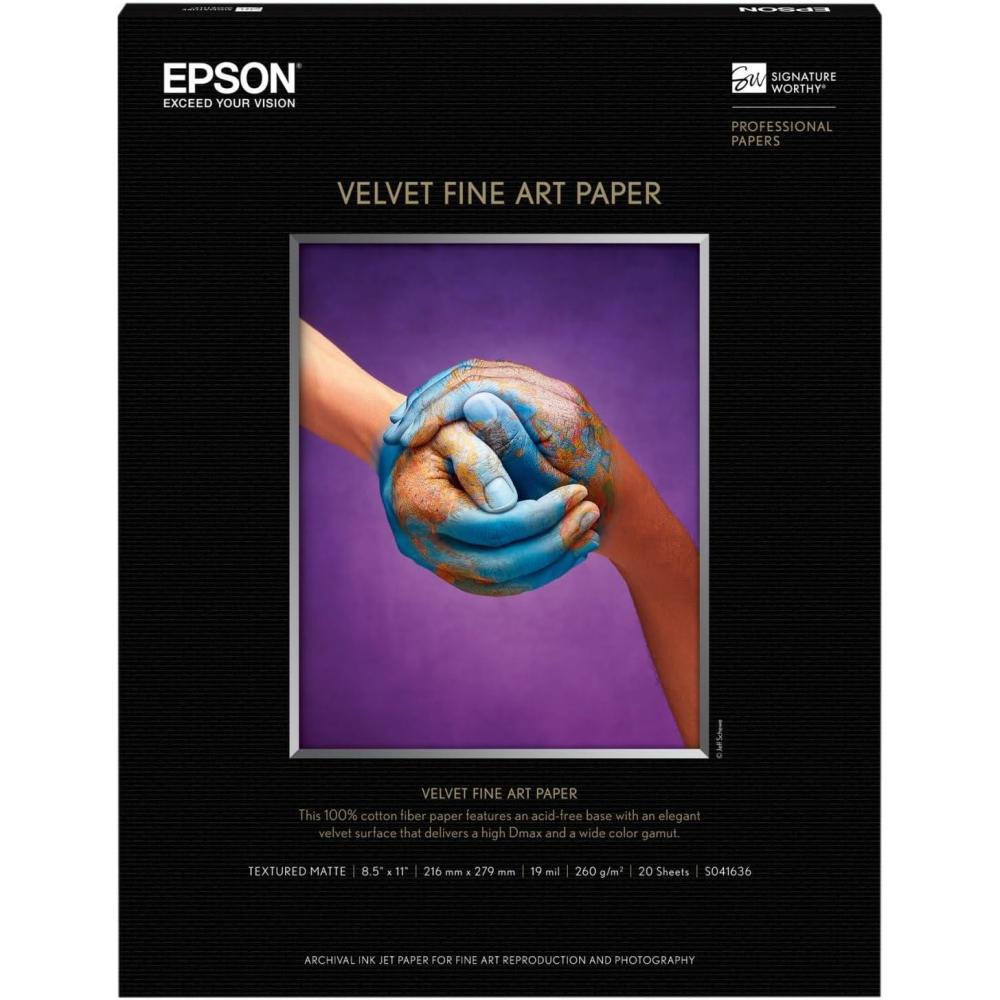 imageEpson Velvet Fine Art Paper 85x11 Inches 20 Sheets S041636  WhiteWhite