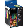 Epson T802XL-BCS DURABrite Ultra Black High Capacity and Color Combo Pack Standard Capacity Cartridge Ink & Hammermill Paper, 8.5 x 11 Paper, 92 Bright, 8 Ream Case / 4,000 Sheets Acid Free Paper