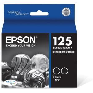 EPSON 125 DURABrite Ultra Ink Standard Capacity Black Dual Cartridge (T125120-D2) Works with Stylus NX-125, NX-127, NX-130, NX-230, NX-420, NX-530, NX-625, WorkForce WF-320, WF-323, WF-325, WF-520
