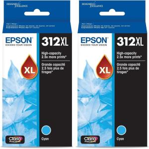 EPSON 312 Claria Photo HD Ink High Capacity Cyan Cartridge (T312XL220-S) Works with Expression Photo XP-8500, XP-8600, XP-8700, XP-15000(1 Count (Pack of 2))