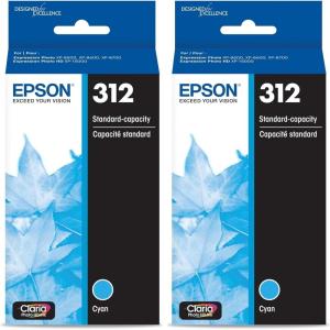 EPSON 312 Claria Photo HD Ink Standard Capacity Cyan Cartridge (T312220-S) Works with Expression Photo XP-8500, XP-8600, XP-8700, XP-15000(2 Pack)