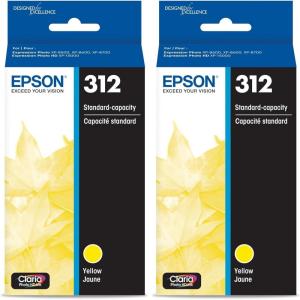 EPSON 312 Claria Photo HD Ink Standard Capacity Yellow Cartridge (T312420-S) Works with Expression Photo XP-8500, XP-8600, XP-8700, XP-15000(1 Count (Pack of 2))