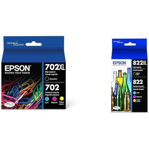 EPSON 702 DURABrite Ultra Ink High Capacity Black Cartridge (T702XL120-S) Works with WorkForce Pro WF-3720, WF-3730, WF-3733(Black and color combo pack)