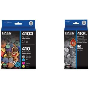 Epson 410XL Black & Standard Photo Black and C/M/Y Color Ink Cartridges, Combo 5 Pack (T410XL-BCS) & 410XL Photo Black Ink Cartridge, High Capacity (T410XL120)