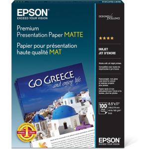 Epson Premium Presentation Paper MATTE (8.5×11 Inches, Double-sided, 50 Sheets) (S041568),Bright White(100 Sheets)
