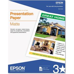 Epson S041062 Matte Presentation Paper, 27 lbs., Matte, 8-1/2 x 11 (Pack of 100 Sheets),White