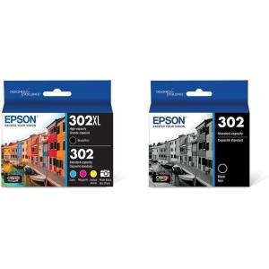 Epson T302XL-BCS Claria Premium Ink Cartridge Multi-Pack – High-Capacity Black and Standard-Capacity Photo Black and Color (CMYPB) & T302 Claria Premium Standard-Capacity Ink Cartridge – Black(High-capacity Black and Standard-capacity Photo Black and Color)