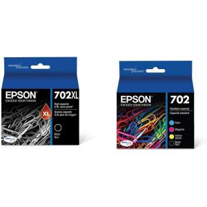 Epson T702120-BCS DURABrite Ultra Black and Color Combo Pack Standard Capacity Cartridge Ink & T702XL120-S DURABrite Ultra Black High Capacity Cartridge Ink