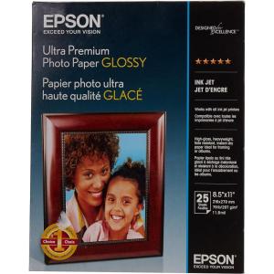 Epson Ultra Premium Photo Paper Glossy, Letter, 8.5 x 11, 25 Sheets (S042182), White(25 Count (Pack of 1))