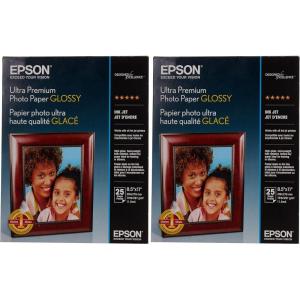 Epson Ultra Premium Photo Paper Glossy, Letter, 8.5 x 11, 25 Sheets (S042182), White(25 Count (Pack of 2))