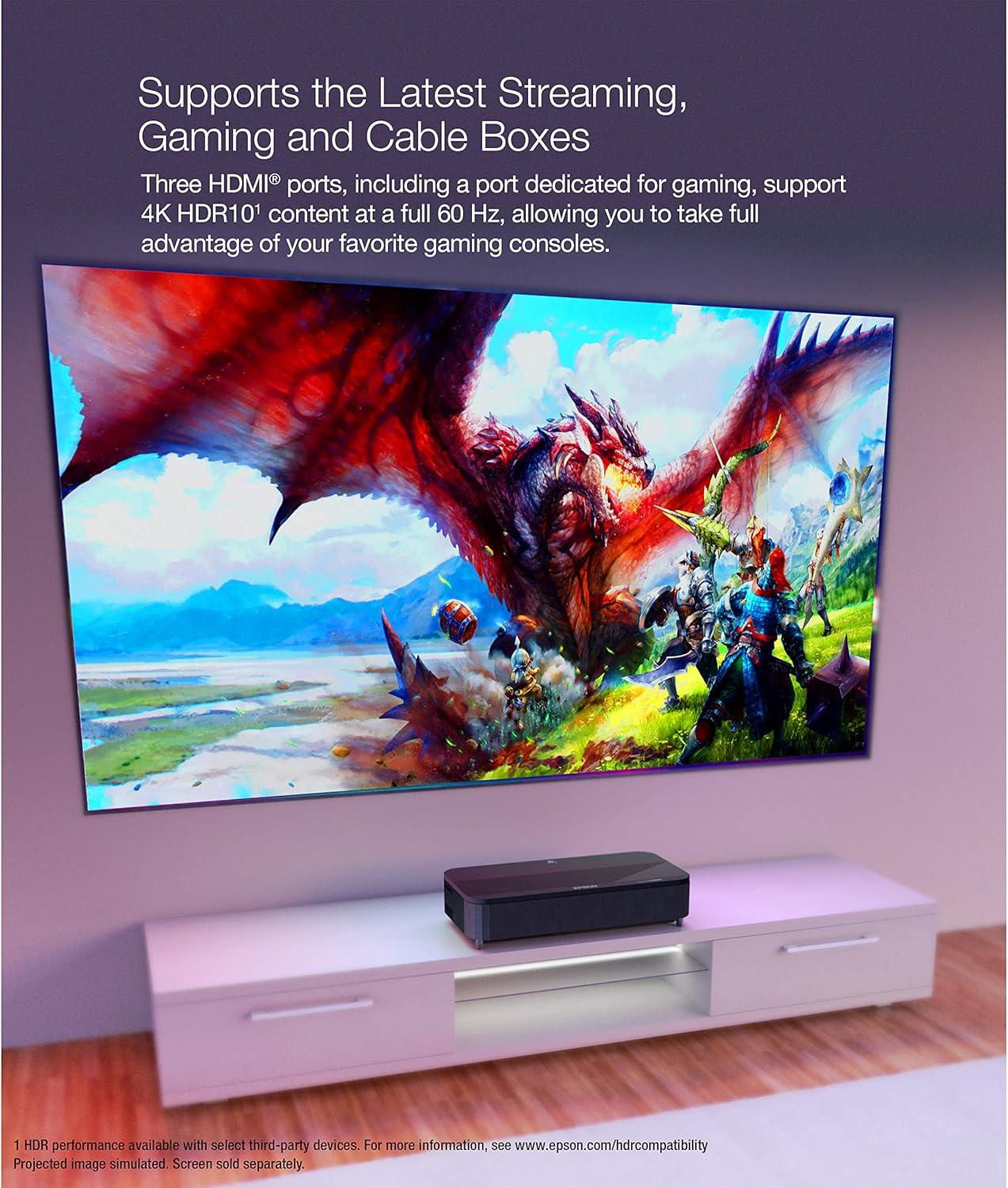 imageEpson EpiqVision Ultra LS800 Ultra Short Throw 3Chip 3LCD Smart Streaming Laser Projector 4000 Lumens 4K PROUHD HDR 150quot Class Android TV 21ch Yamaha Builtin Speakers Black Renewed