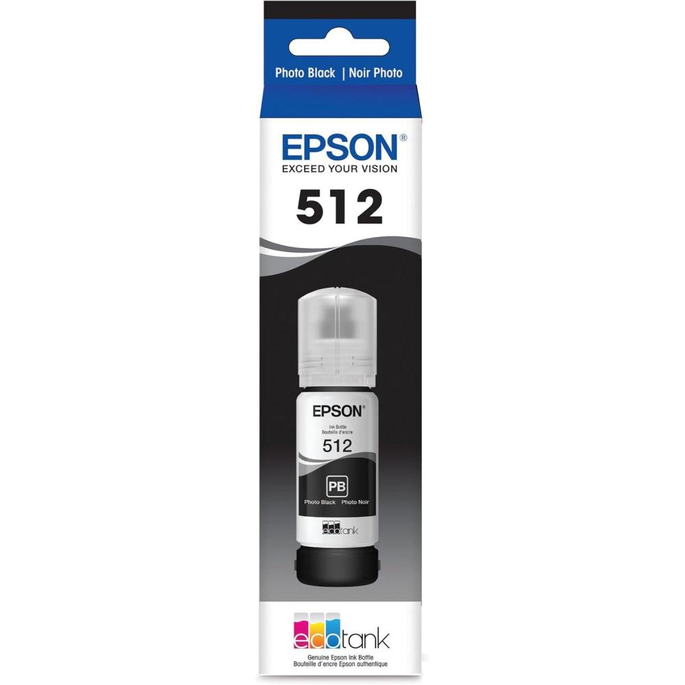 imageEPSON 512 EcoTank Ink Ultrahigh Capacity Bottle Cyan T512220S Works with EcoTank ET7700 ET7750Photo black