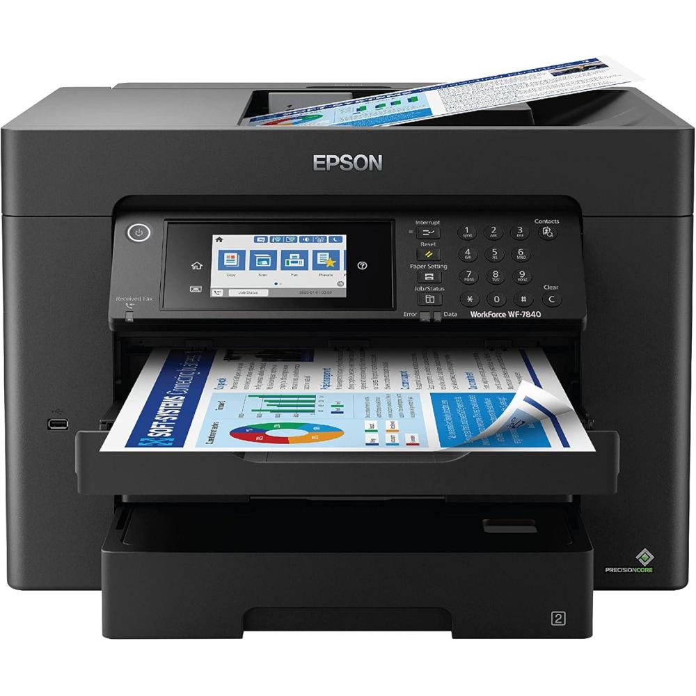 imageEpson Workforce Pro WF7840 Wireless AllinOne WideFormat Printer with Auto 2Sided Print up to 13quot x 19quot 50Page ADF 500sheet Paper Capacity Full 1Year Limited Warranty RenewedWF7840 Renewed